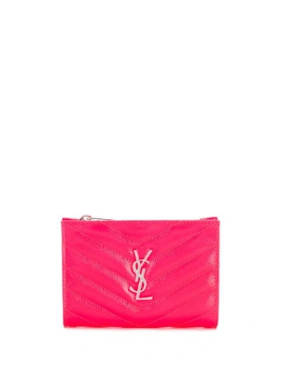 Shop Saint Laurent Monogram Plaque Purse In Pink