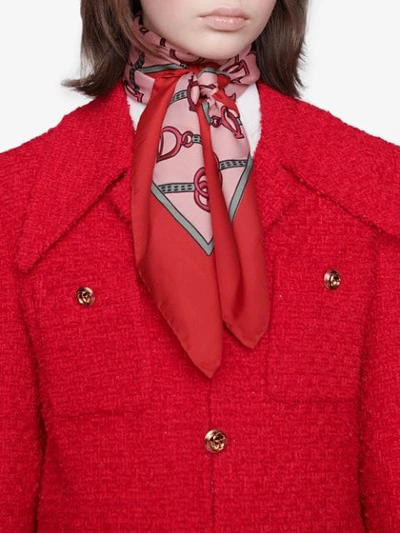 Shop Gucci Scarf With Stirrups Print In Pink