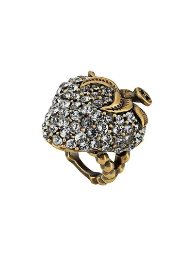 Shop Gucci Strawberry Ring With Crystals In White