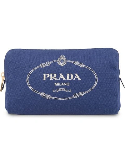 Shop Prada Fabric Cosmetic Pouch In Blue