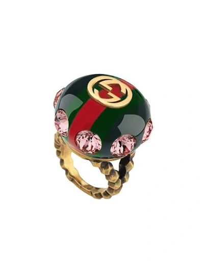 Shop Gucci Vintage Web Ring In Green