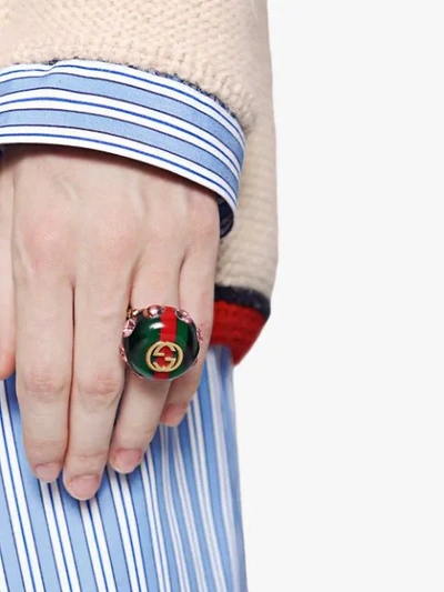 Shop Gucci Vintage Web Ring In Green