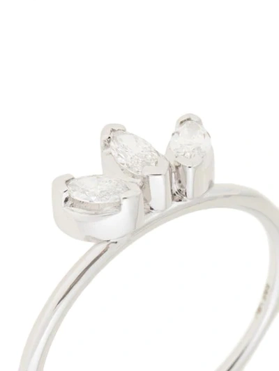 Shop Natalie Marie 14kt White Gold Three Stone Diamond Sun Ring In Silver