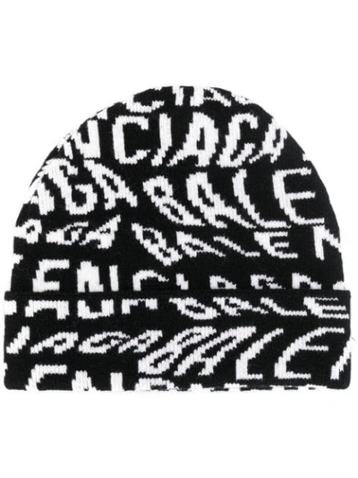 Shop Balenciaga Logo Beanie In Black