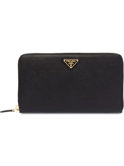 Shop Prada Large Zip Around Wallet In Black