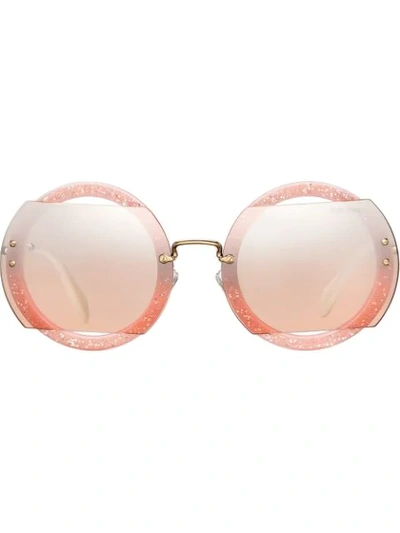 Shop Miu Miu Reveal Glitter Sunglasses In Pink