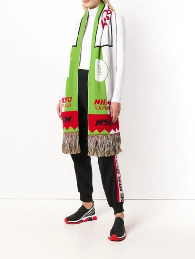 Shop Msgm Fringed Scarf In White
