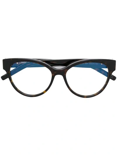 Shop Saint Laurent Cat Eye Frame Glasses In Brown