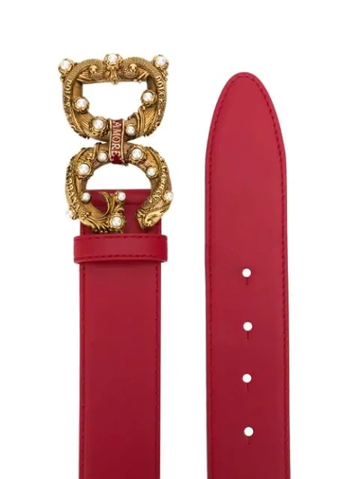 Shop Dolce & Gabbana Dg Amore Logo Buckle Belt In Red