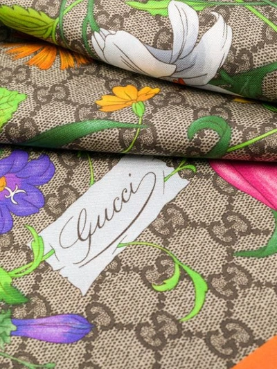 Shop Gucci Gg Flora Print Scarf In Orange