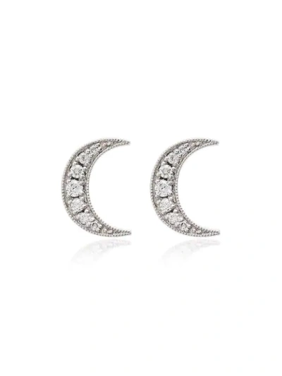 Shop Andrea Fohrman 18k White Gold Crescent Moon Diamond Earrings In Silver