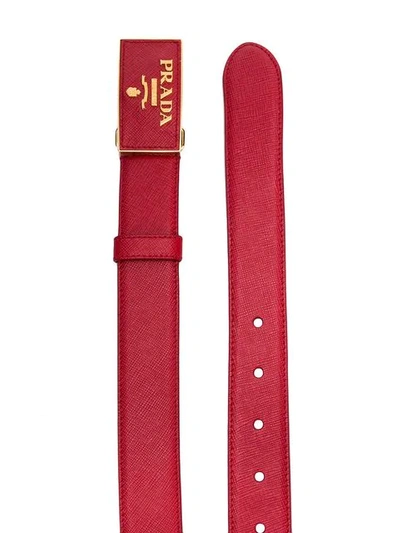 Shop Prada Saffiano Leather Logo Belt In Red