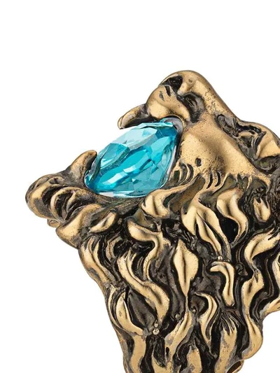 Shop Gucci Embellished Lion Head Ring In Gold