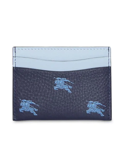 Shop Burberry Ekd Leather Card Case - Blue