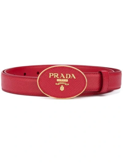 Shop Prada Gürtel Mit Logo-schnalle In Red