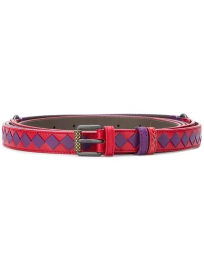 Shop Bottega Veneta Reversible Intrecciato Weave And Snake Embossed Belt In Red