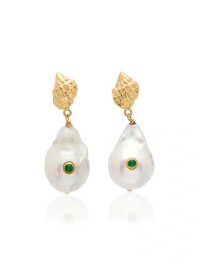 Shop Anni Lu Baroque Shell Drop Earrings In Green