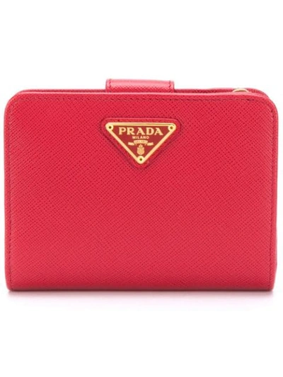 Shop Prada Small Saffiano Wallet In F068z Red