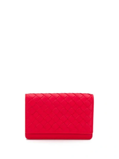 Shop Bottega Veneta Woven Card Holder In Red