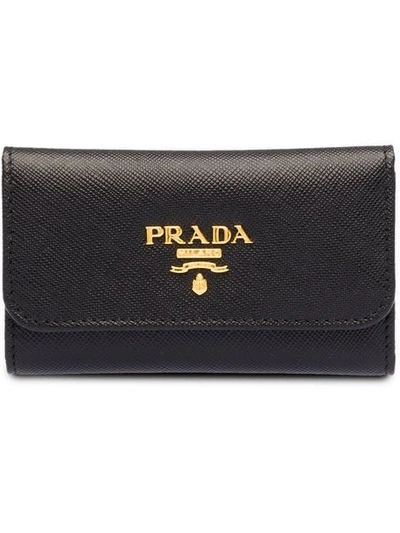 Shop Prada Leather Keyholder In Black