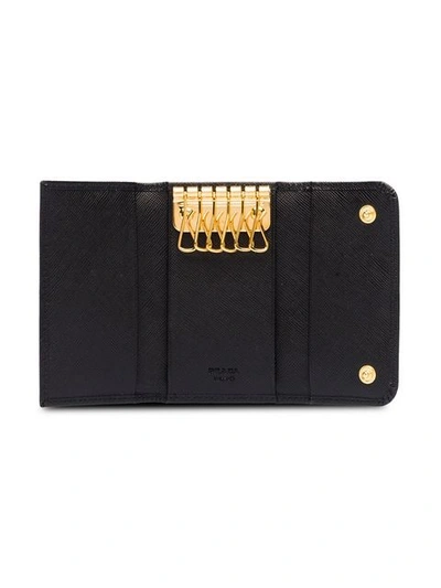 Shop Prada Leather Keyholder In Black
