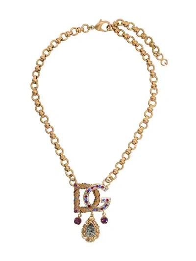 Shop Dolce & Gabbana Embellished Logo Necklace In Gold