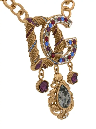 Shop Dolce & Gabbana Embellished Logo Necklace In Gold