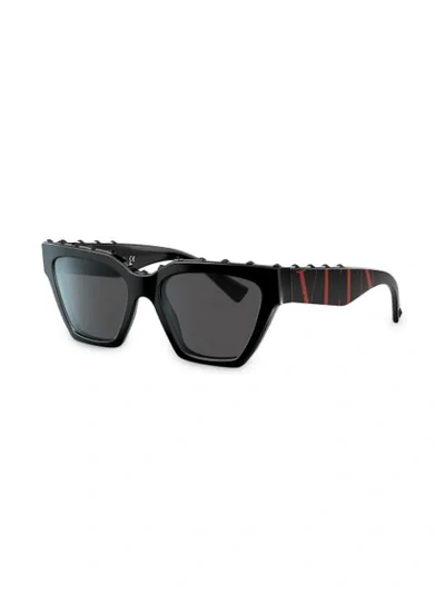 Shop Valentino Micro-studded Square Sunglasses In Black