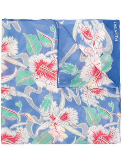 Shop Valentino Hibiscus Print Stole - Blue