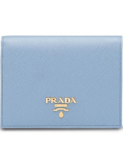 Shop Prada Small Saffiano Wallet In Blue