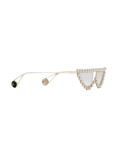 Shop Gucci Pearl Embellished Sunglasses In Neutrals