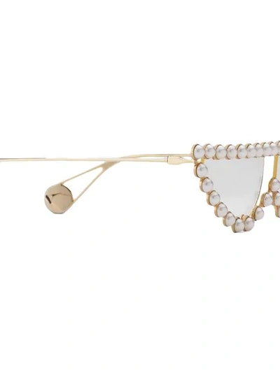 Shop Gucci Pearl Embellished Sunglasses In Neutrals