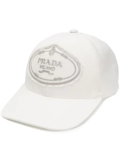 Shop Prada Classic Embroidered Logo Cap In White