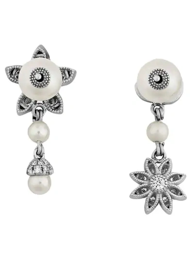 Shop Gucci Flower And Double G Earrings With Diamonds In 9068