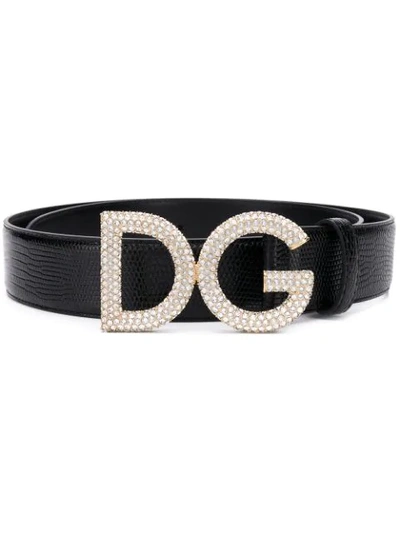 Shop Dolce & Gabbana Embellished Logo Buckle Belt In Black