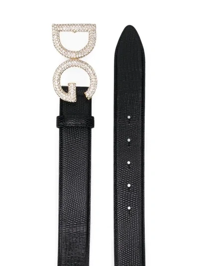 Shop Dolce & Gabbana Embellished Logo Buckle Belt In Black