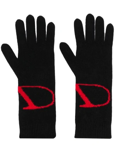 Shop Valentino Garavani Knitted Vlogo Gloves In 43k Black