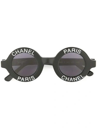 Pre-owned Chanel 1990s Logo-print Round-frame Sunglasses In Black