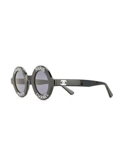 Pre-owned Chanel 1990s Logo-print Round-frame Sunglasses In Black