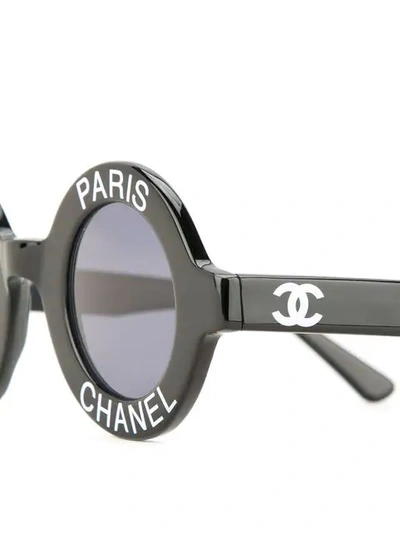 Pre-owned Chanel 1990s Logo-print Round-frame Sunglasses In Black