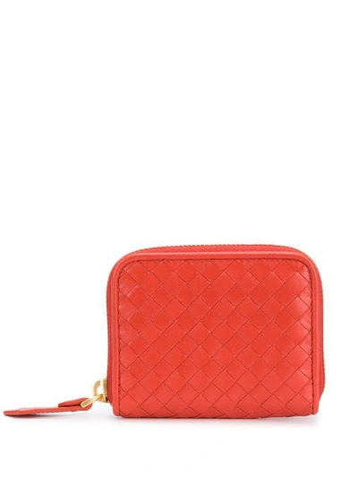 Shop Bottega Veneta Intrecciato Weave Zip-around Wallet - Red
