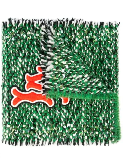 Shop Gucci La Embroidered Scarf In Green