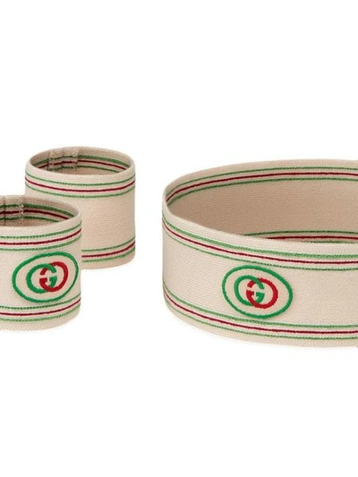 Shop Gucci Headband And Wrist Cuffs With Interlocking G In Neutrals