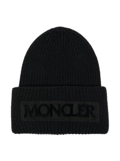 Shop Moncler Logo Beanie - Black