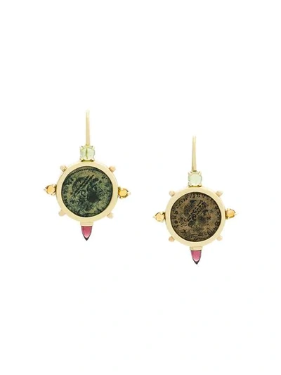 Shop Dubini Empress Coin Cross 18kt Gold Earrings In Metallic
