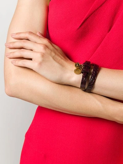 Shop Alexander Mcqueen Double-wrap Leather Bracelet In Velvet Red