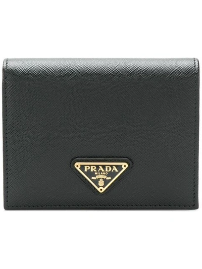PRADA 标志牌十字纹牛皮钱包 - 黑色