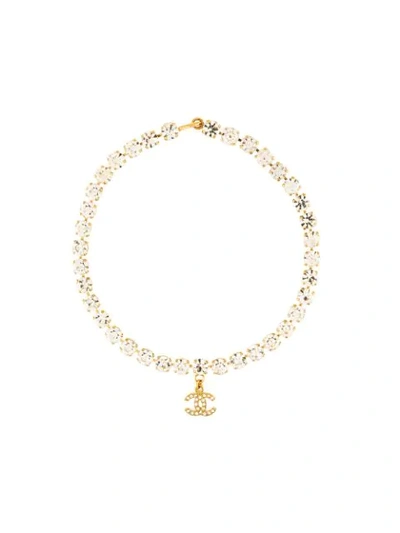 Pre-owned Chanel Crystal Cc Pendant Necklace In Metallic