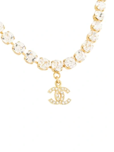 Pre-owned Chanel Crystal Cc Pendant Necklace In Metallic