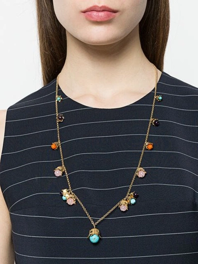 Shop Aurelie Bidermann Beaded Flower Charm Necklace In Metallic